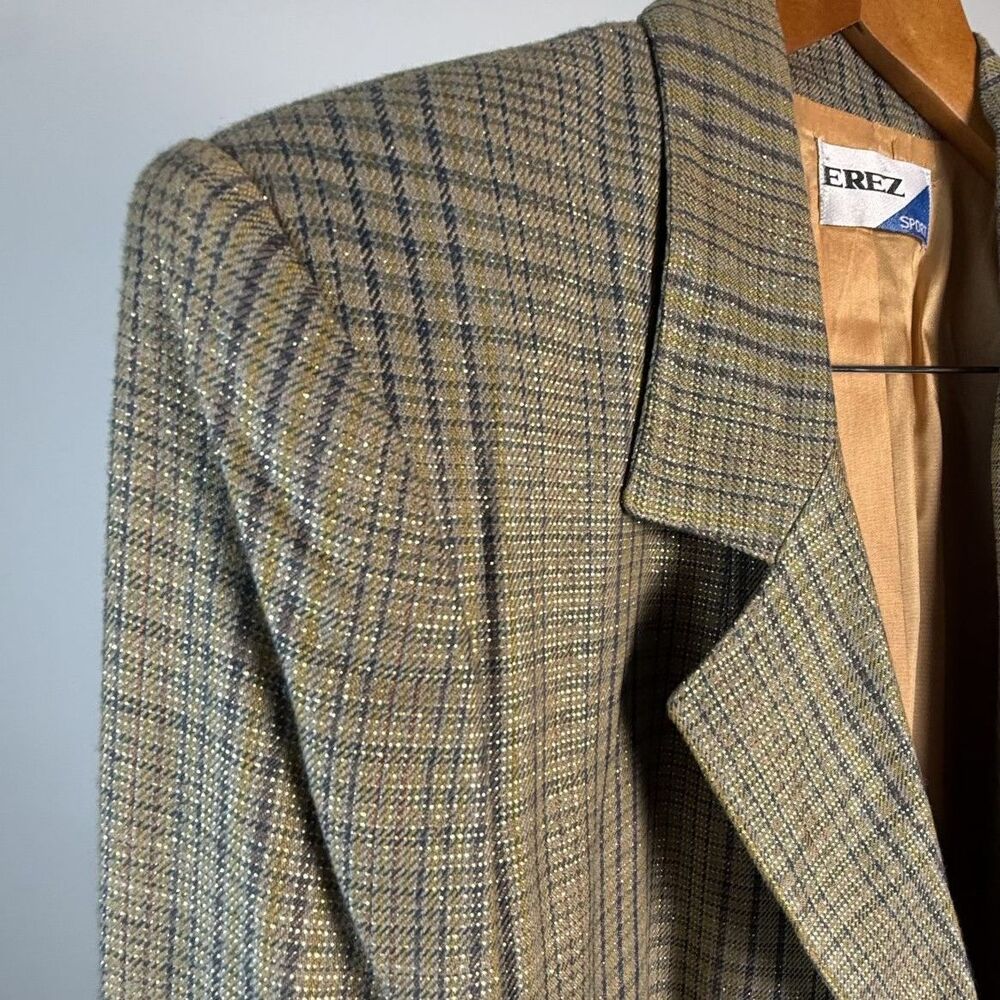 Vintage Erez Glen Plaid Tweed Blazer Metallic Jacket, Made In Israel 80s 90s
